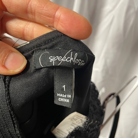 Speechless Black Metallic Floral Spaghetti Strap Lace Back Detail Dress, Sz 15 - Picture 3 of 6